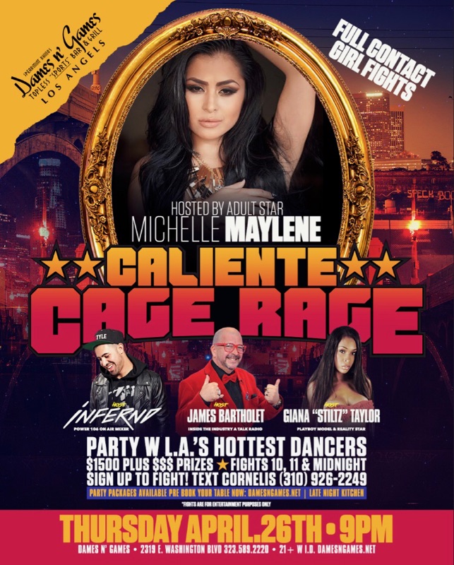 “Michelle Maylene at Caliente Cage Rage at Dames N Games Downtown on April 26th”
